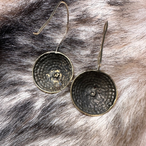 Vintage Domed Egyptian Studded Brass Dangle Earrings - Picture 4 of 4